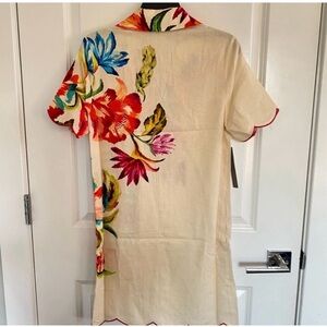 Tropical Scalloped Hem Midi - Anthropologie  Embroidered  Button Down Dress